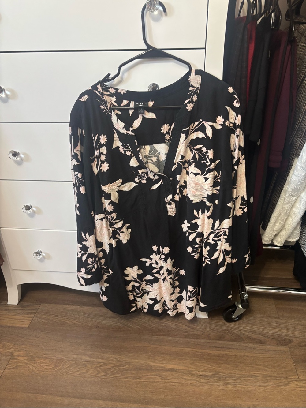 torrid Black Blush Floral Split-Neck Blouse